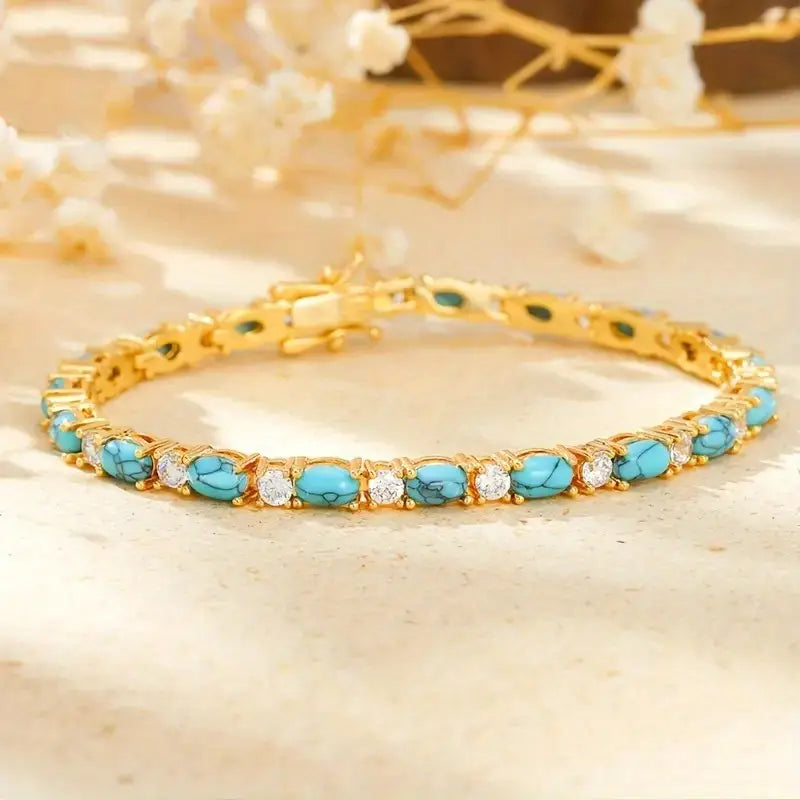 Natürliche Türkissteinarmband | Gold