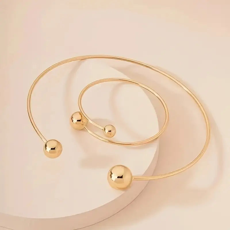 Minimalistischer Glow Halsband- & Armreif-Set | Gold