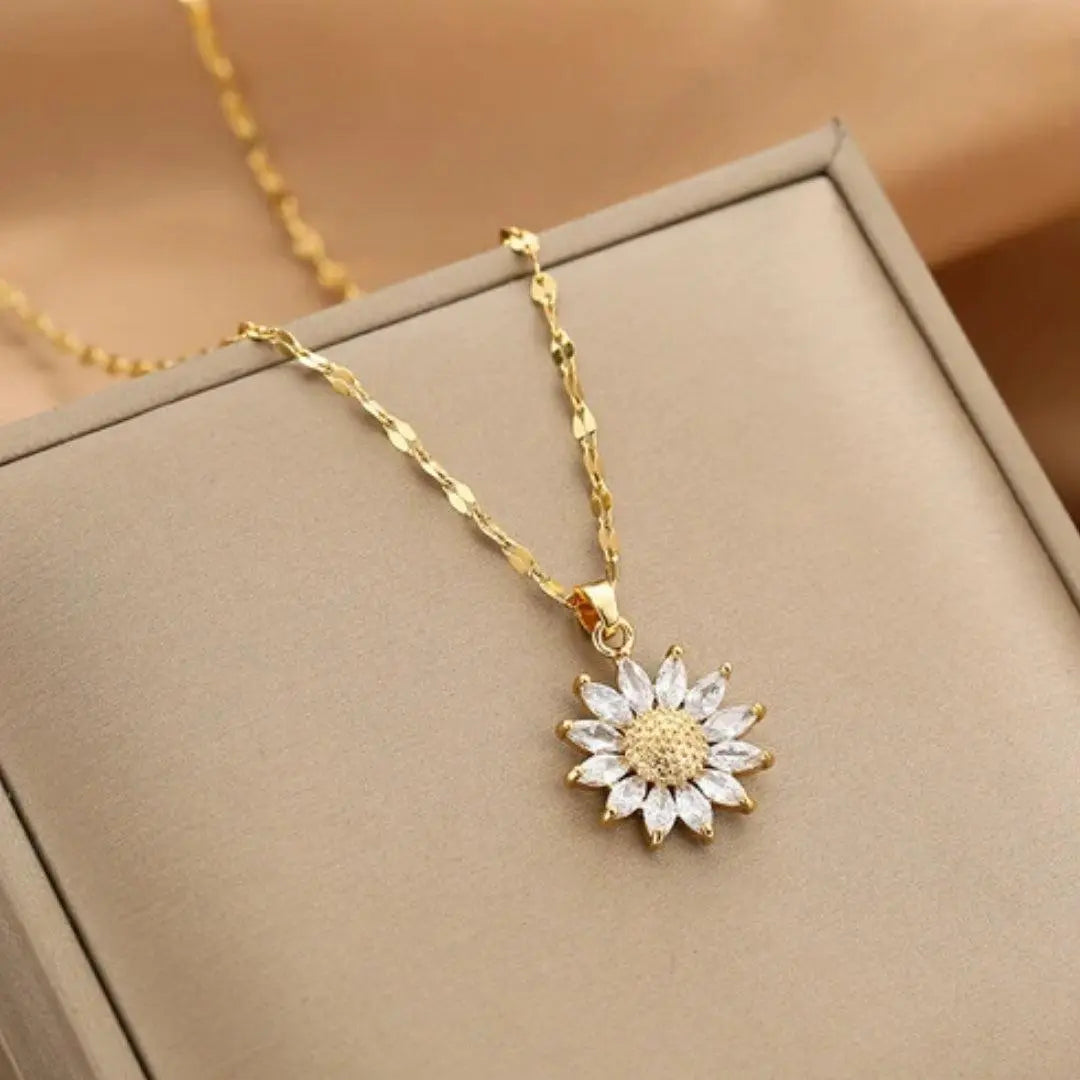Kristall Sonnenblumen Halskette in Gold