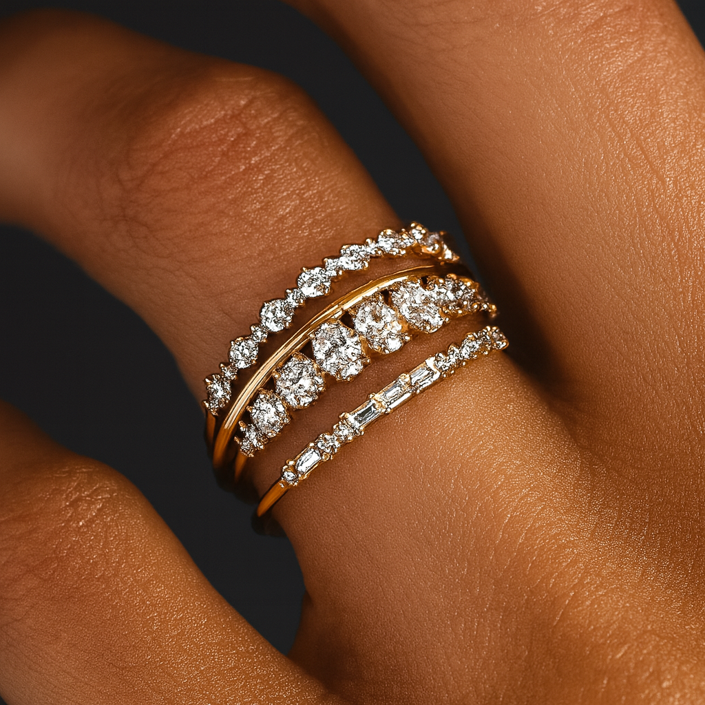 Vintage Gold-Zirkonia-Ring-Set