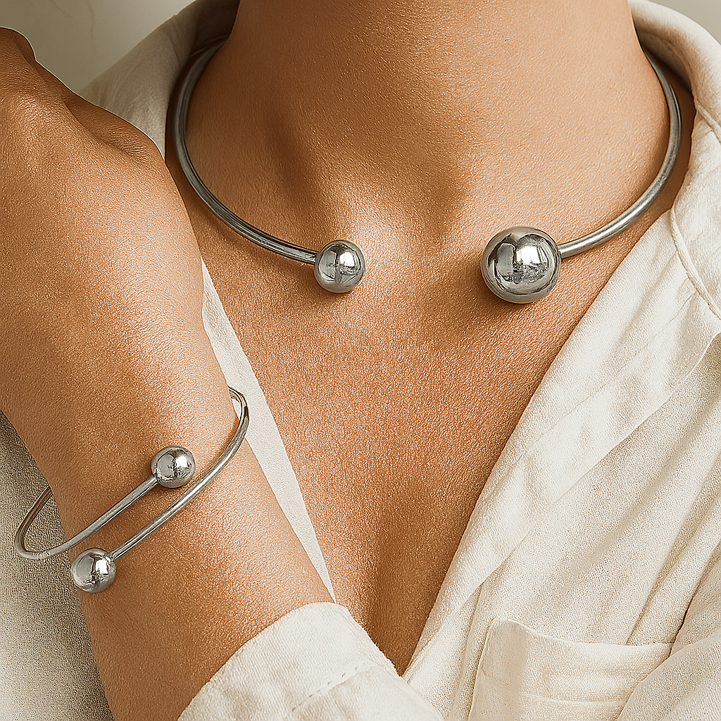Minimalistischer Glow Halsband- & Armreif-Set | Gold