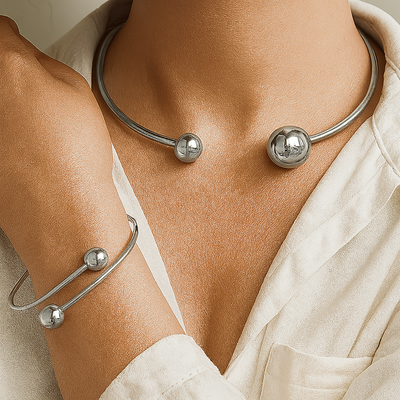 Minimalistischer Glow Halsband- & Armreif-Set | Gold