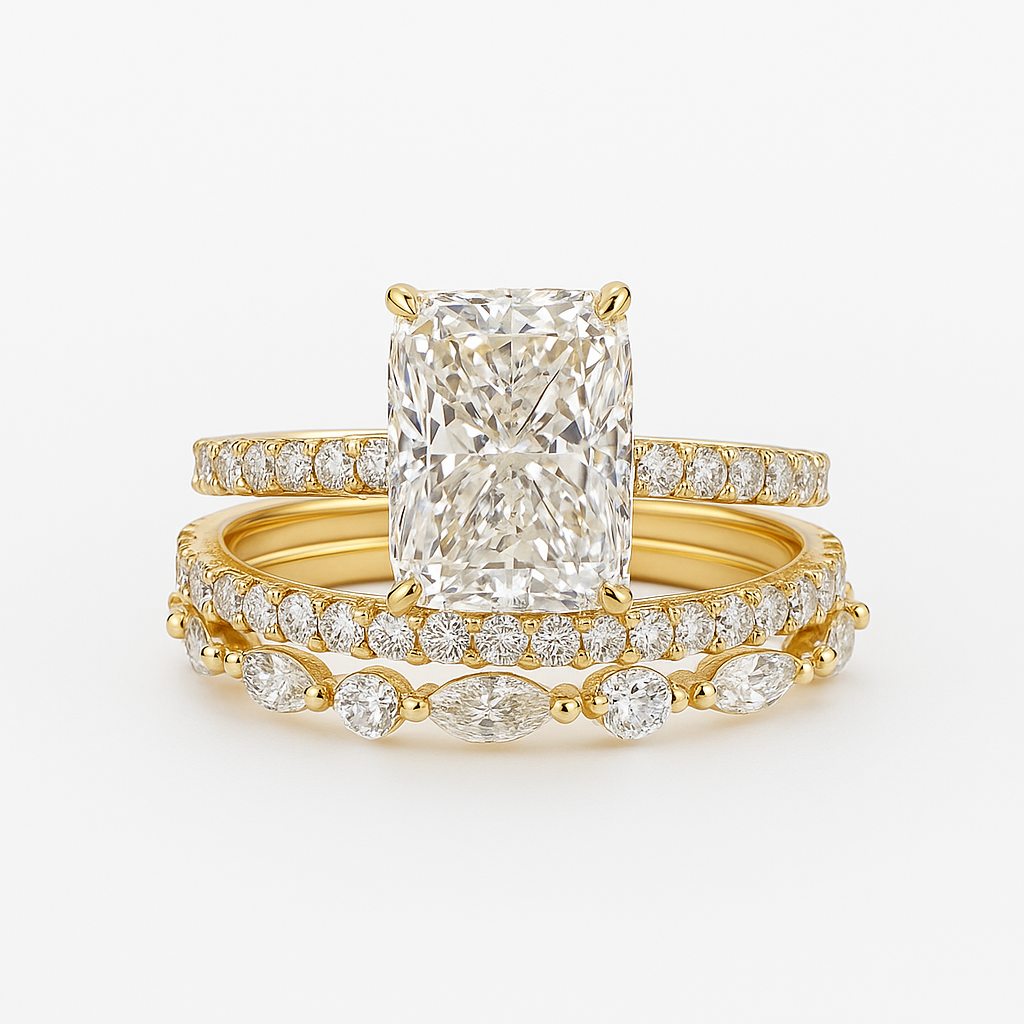 Jaily 3-teiliges Hochzeitsring-Set | Gold