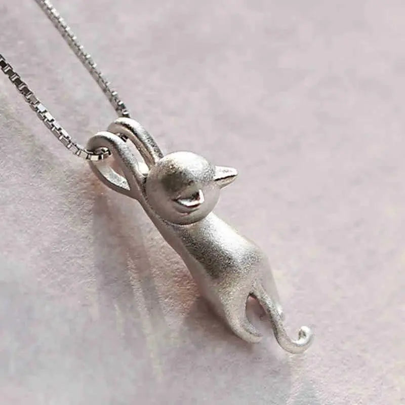 925 Sterling Silber Verspielt Katze Halskette