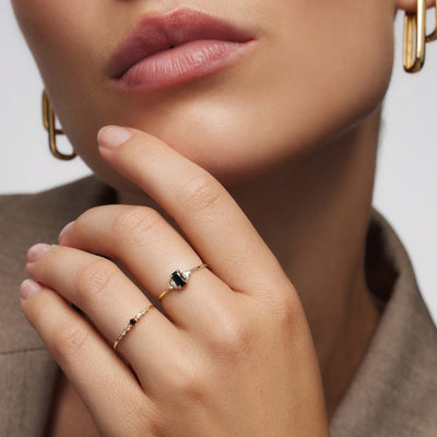 Schwarzer Spinell Baguette Ring | Gold