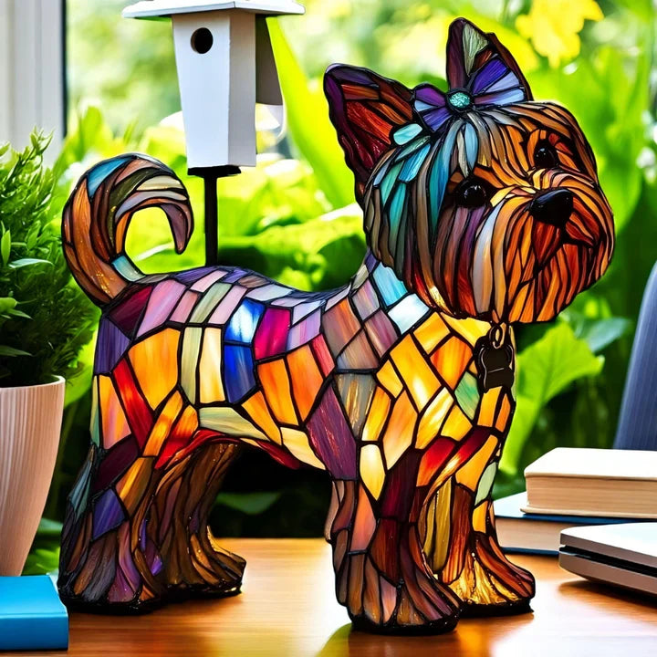 Buntglas-Yorkshire-Terrier-Lampe