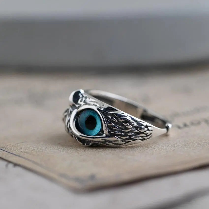 Glückseule verstellbarer Ring aus Silber und Opal