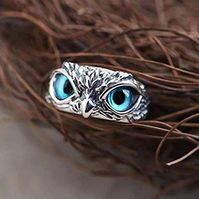 Glückseule verstellbarer Ring aus Silber und Opal