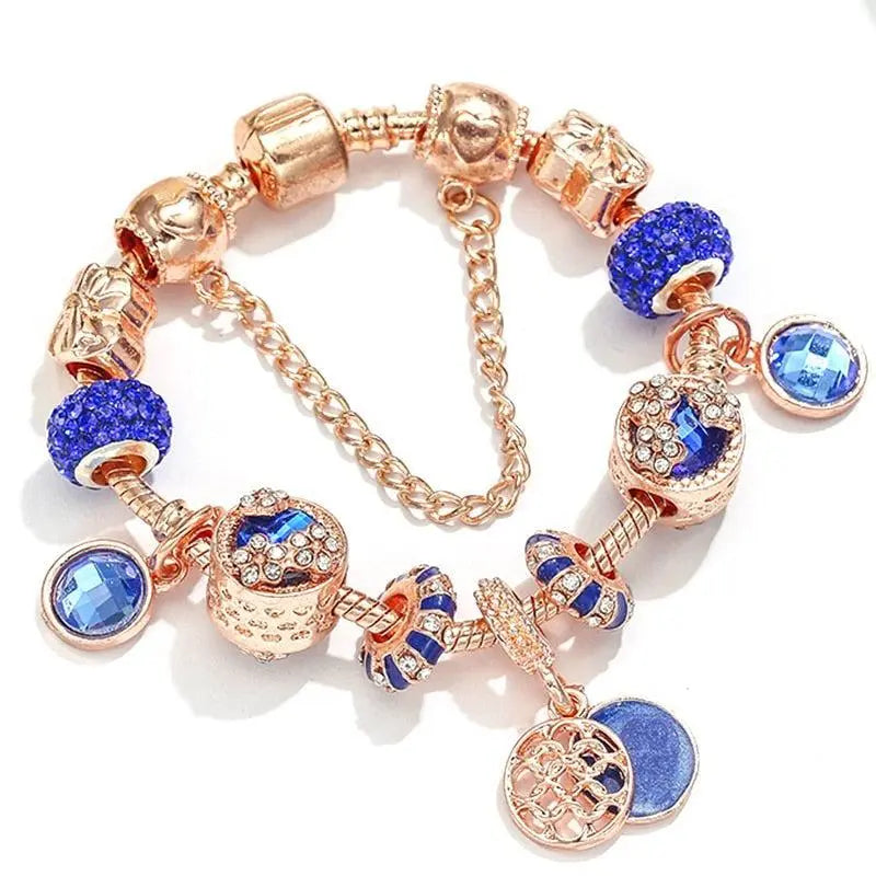 Armband aus pinkem Silber und blauem Kristall