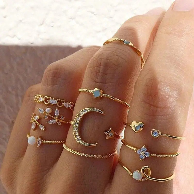 10er-Pack Bohemian Silber- und Goldplattierte Ringe