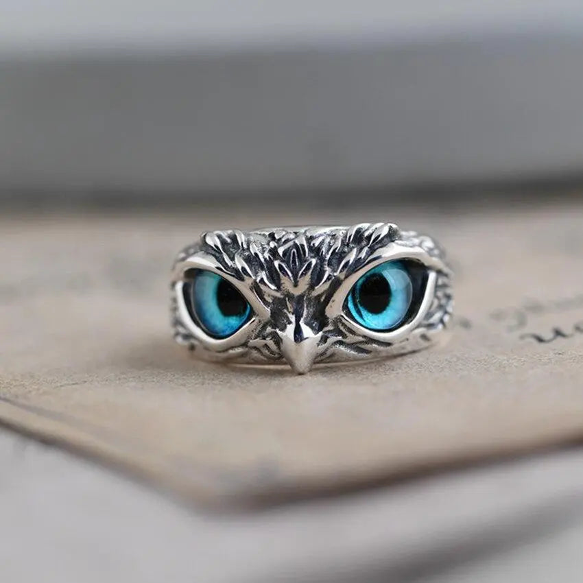 Glückseule verstellbarer Ring aus Silber und Opal