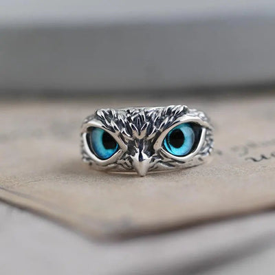 Glückseule verstellbarer Ring aus Silber und Opal