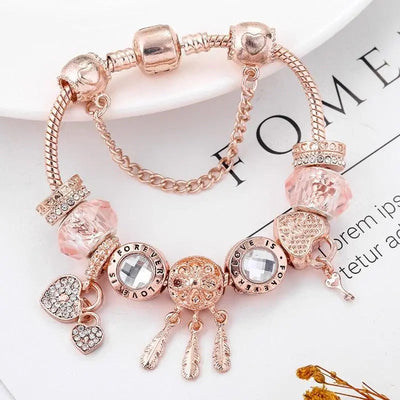 Rosé Traumfänger-Armband mit Charms aus Sterlingsilber enthalten