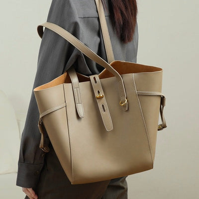 Echte Leder Vintage Schloss Schnalle Tote Bag