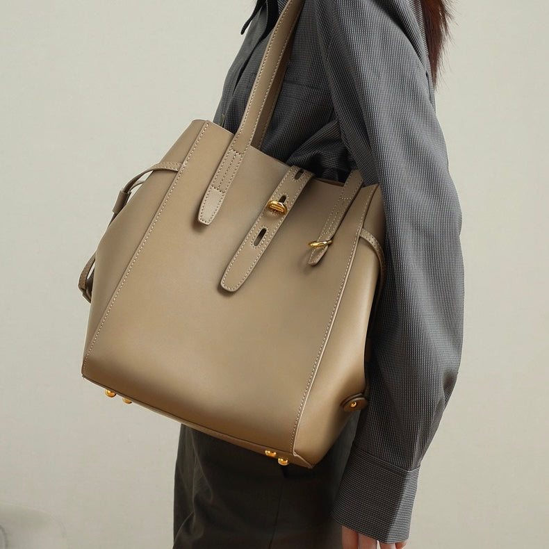 Echte Leder Vintage Schloss Schnalle Tote Bag