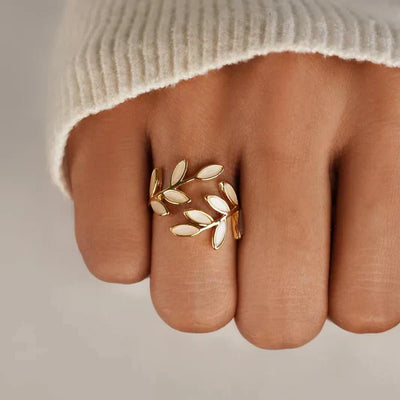 Pure - Weißer Opal Blatt Verstellbarer Ring