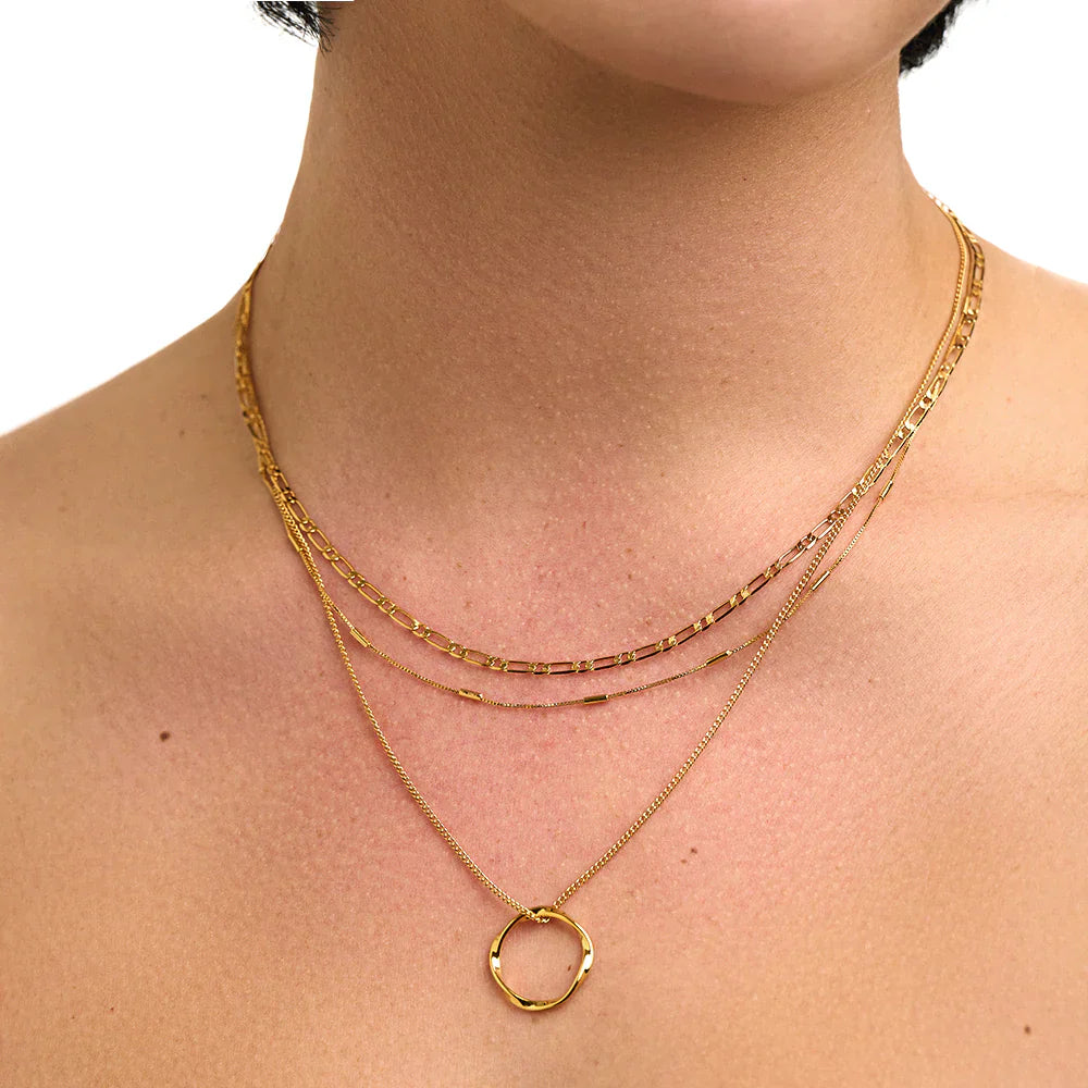 Offene Kreis Drei-Reihen-Halskette | Gold