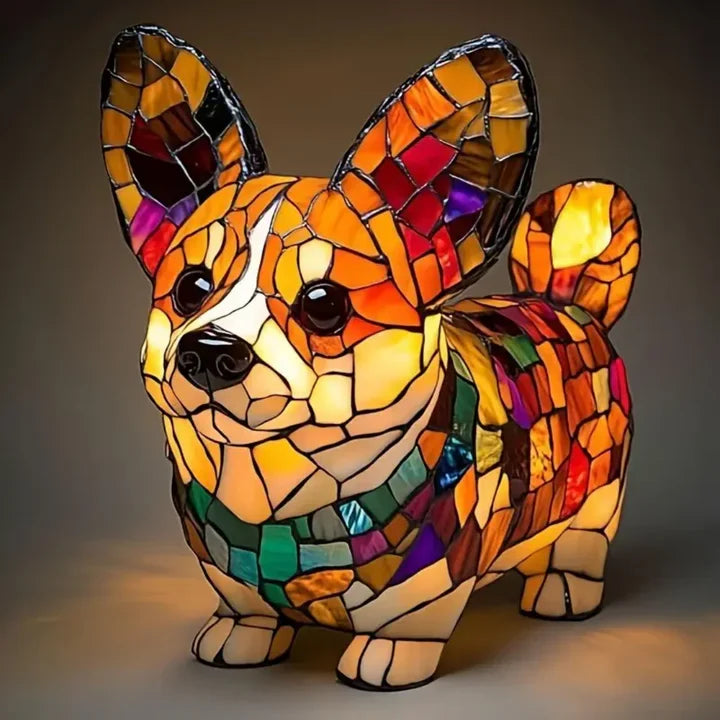 Buntglas-Corgi-Welpenlampe
