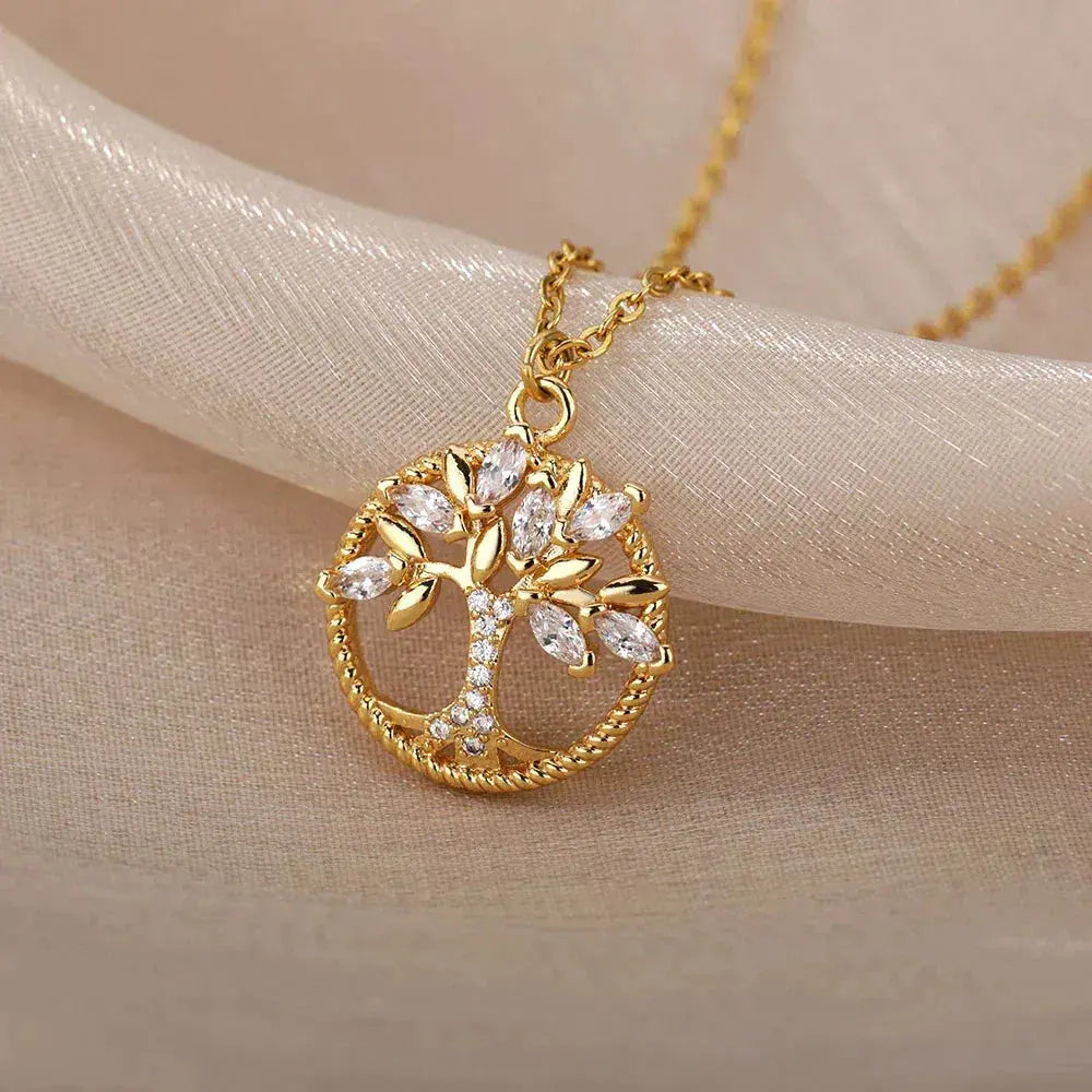 Baum-des-Lebens-Halskette mit Zirkonia in Gold