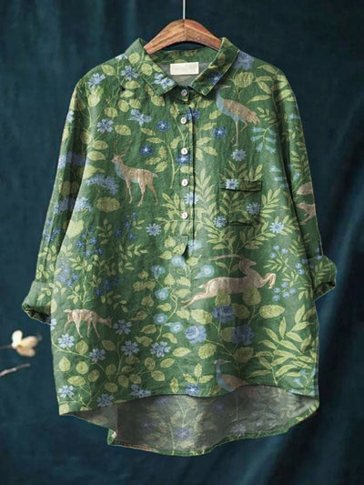 Paige - Vintage Blumen- und Tierkunst Druckshirt