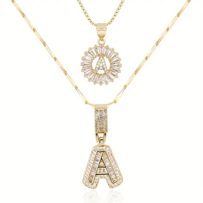 Pave Buchstaben Anfangsanhänger Set | Gold