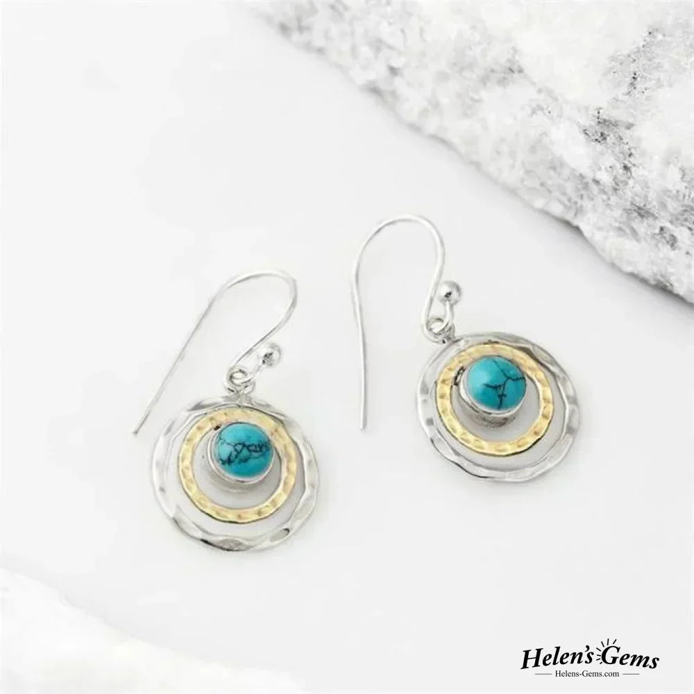 Boho Saturn Ohrringe: Türkis & Gold