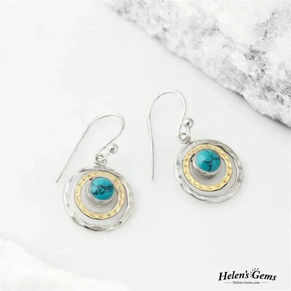 Boho Saturn Ohrringe: Türkis & Gold