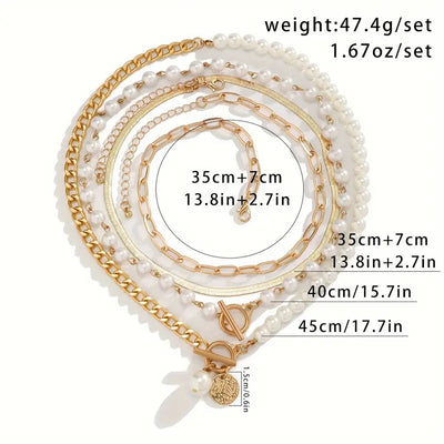 Vintage Perlen- & Goldschlangen-Kettenhalskette Set | Gold