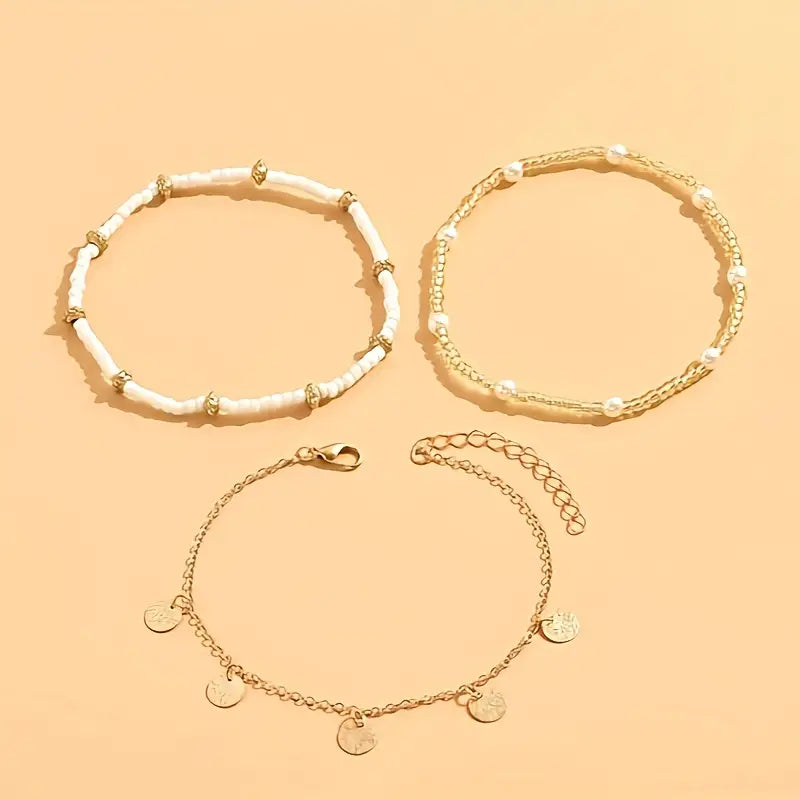 Küstenzauber 3-teiliges Schicht-Armreif-Set | Gold