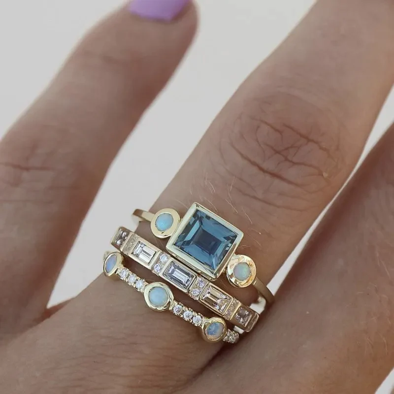 Ozean - Vintage Blau Kristall Ring Set