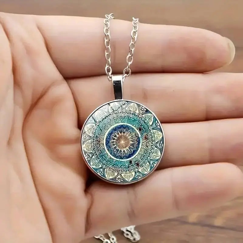 Vintage Rundes Blaues Mandala Halskette