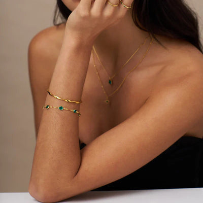 Smaragd-Link-Kettenarmband | Gold